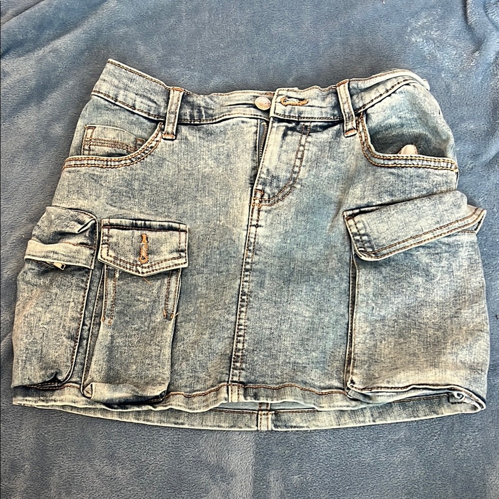 Denim Mini Skirt with Pockets